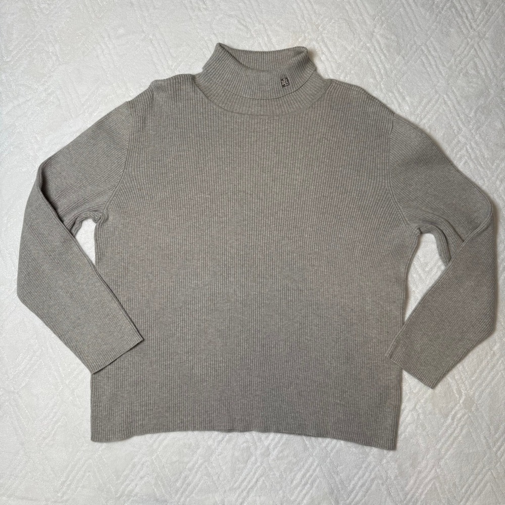Classic Preppy Lauren Ralph Lauren 3X Ribbed Turtleneck Cotton Sweater Slim Fit